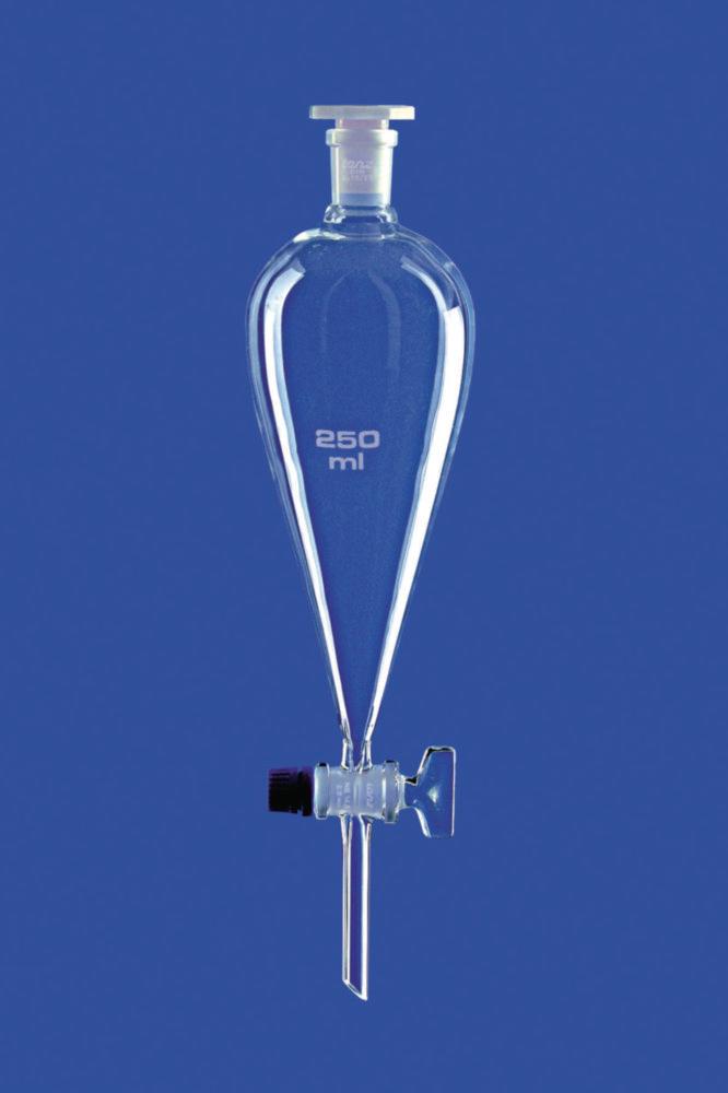 Lenz-Laborglas Separating Funnel 250ml, Squibb, Glass Key, NS 29/32, PE-Stopper, Bore 4.0mm, w./o. Grad., Borosilicate 3.3
