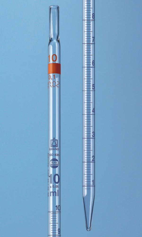 BRAND Measuring Pipette Cap 2 ml/1 ml BLAUBRAND Absolute Drain Conformity Certified Class AS AR Glass Blue Graduation Type 2