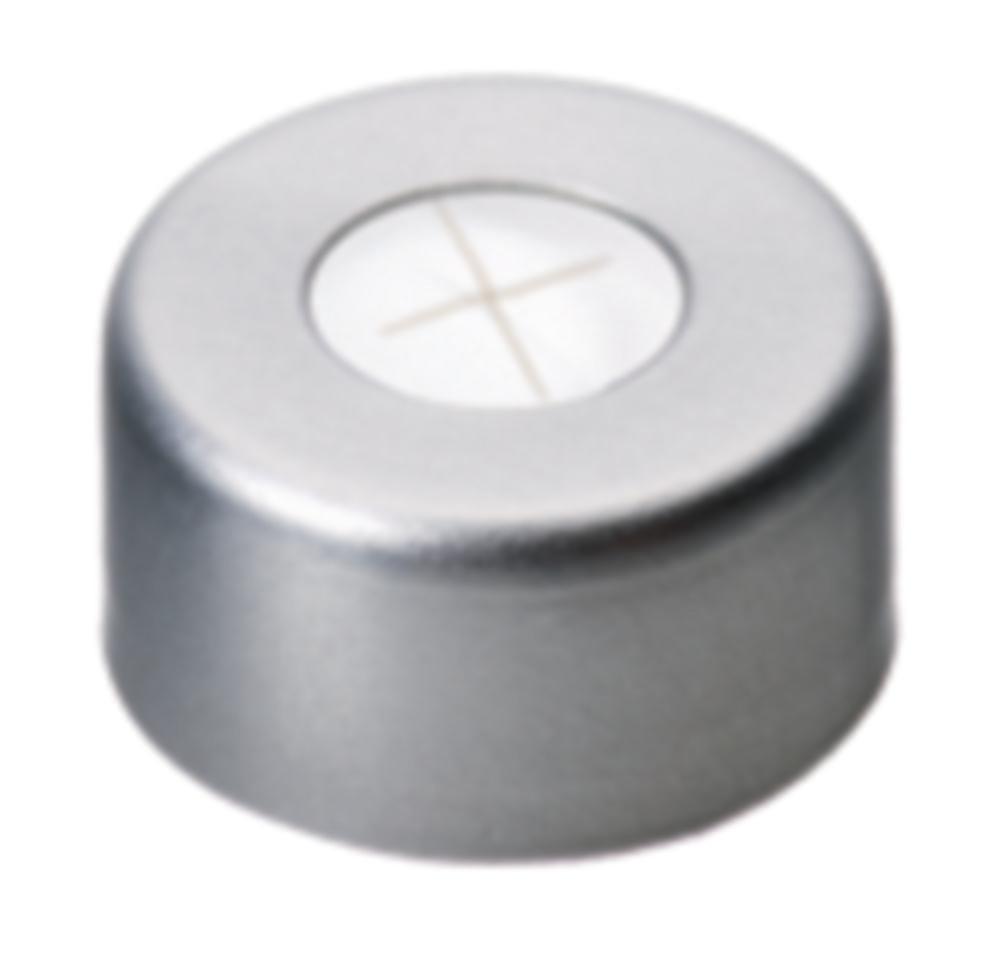 LLG Labware Aluminium Crimp Cap N 11 with Silicone/PTFE Septum, Blue Cross Slit, 1.5 mm Thickness, 55° Shore A, Pack of 100
