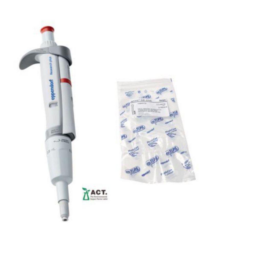 Eppendorf Research Plus 1-Channel Pipette, 0.25-2.5 mL, Red, Incl. EppTips Sample Bags

