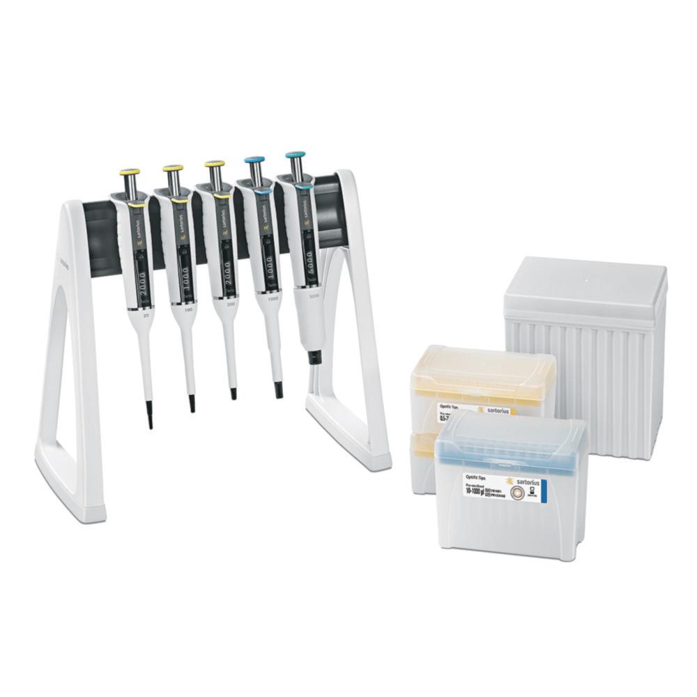 Sartorius Tacta Pipette 5-Pack 20 incl. Linear Stand and Tacta Pipetten: 2-20;10-100;20-200;100-1000 a. 500-5000µl and Sartorius Optifit Tip Tray Box