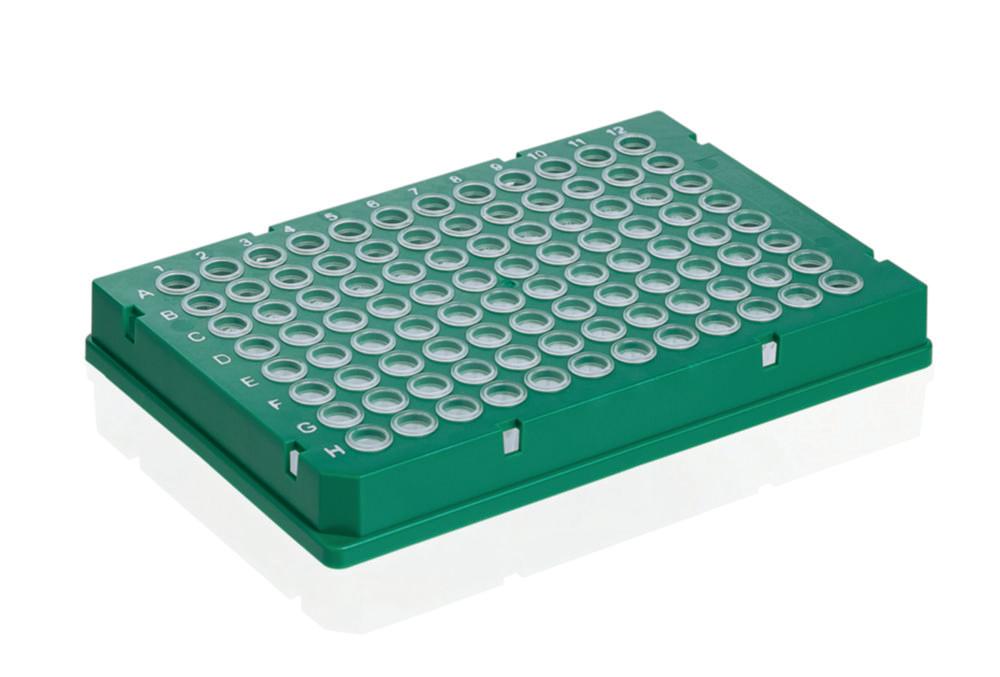 BRAND PCR Plate 96-Well, Rigid Frame, PC/PP, Full Skirt, Clear with Green Frame, Pack of 50

