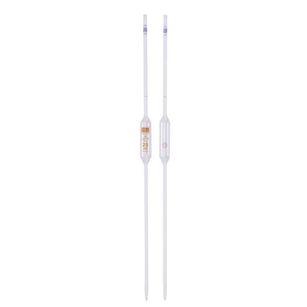 Hirschmann Volumetric Pipette 25 ml, Cl. A, USP AR-Clear Soda Glass, Amber Graduated