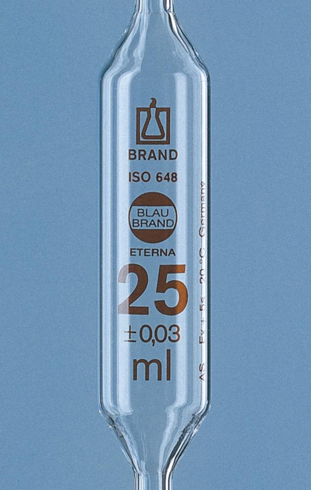 BRAND Volumetric Pipette BlauBRAND Eterna 25mL Class Amber Graduation