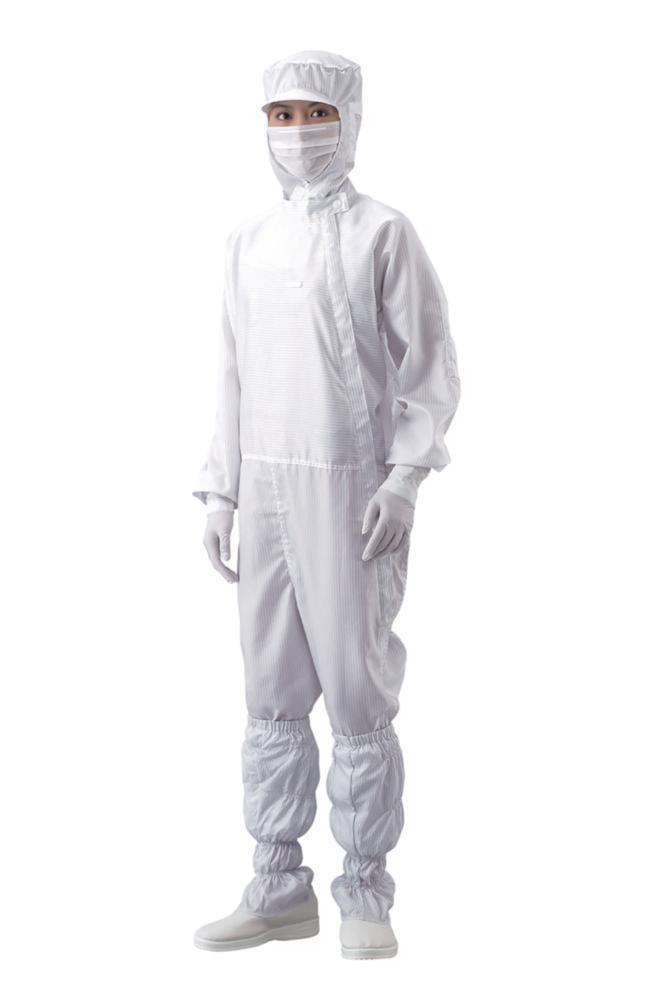 AS ONE ASPURE Overall for Cleanroom, White Polyester, Lateral Zip, Size XS