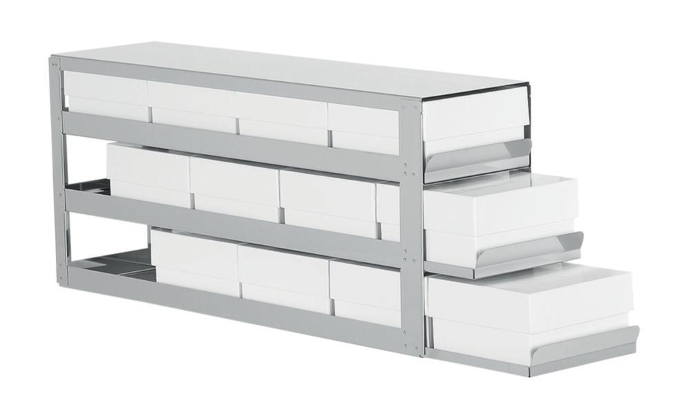TENAK Sliding Shelf Rack For Upright Freezer For (HxD) 3 x 4 = 12 Boxes 75mm High Delivered Including Standard White Cardboard Boxes And 9x9 Cell Dividers

