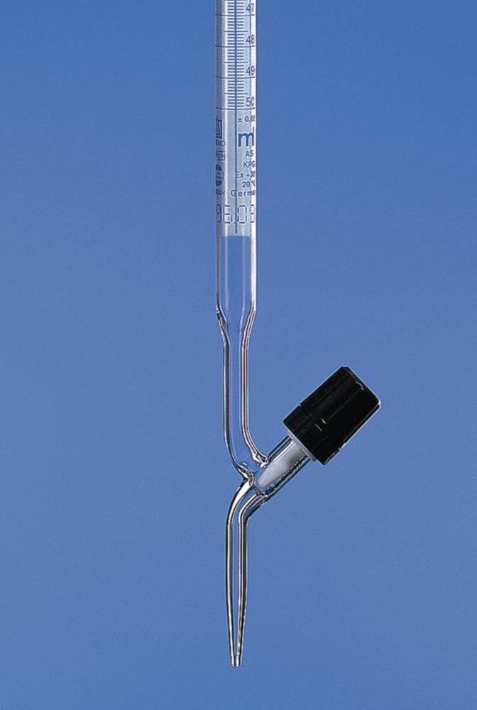 BRAND Burettes 50:0.1ml with Straight PTFE Screwthread Stop Cock cl.AS, Blue Graduations, Borosilicate 3.3
