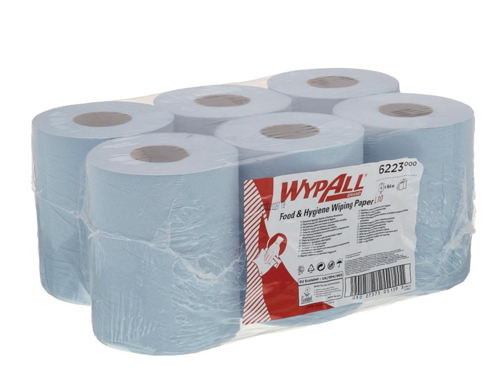 Kimberly-Clark WypAll Reach L10 Paper Wipes 38x18.3 cm for Food & Hygiene, Blue, 6 Rolls of 430 Cloths Each