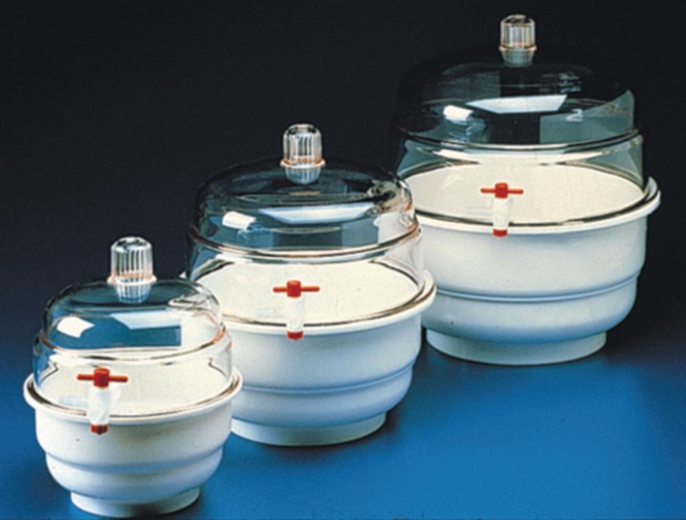 Bel-Art Vacuum Desiccators, PC/PP, with PTFE Stopcock Diam. 197 mm