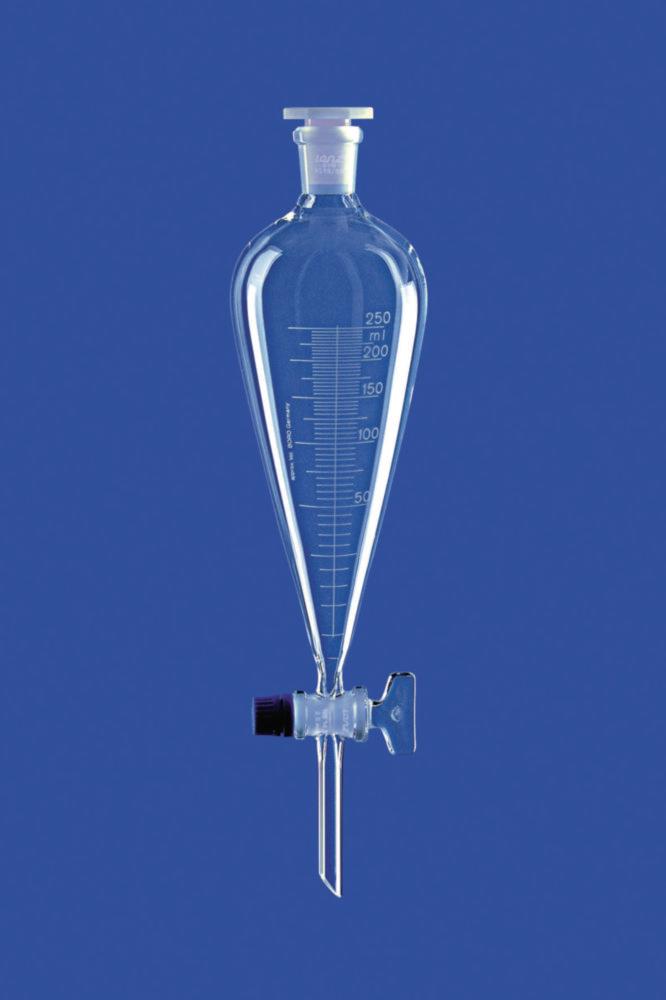 Lenz-Laborglas Separating Funnel 250ml, Squibb, Glass Key, NS 29/32, PE-Stopper, Bore 4.0mm, Grad. 5ml, Borosilicate 3.3

