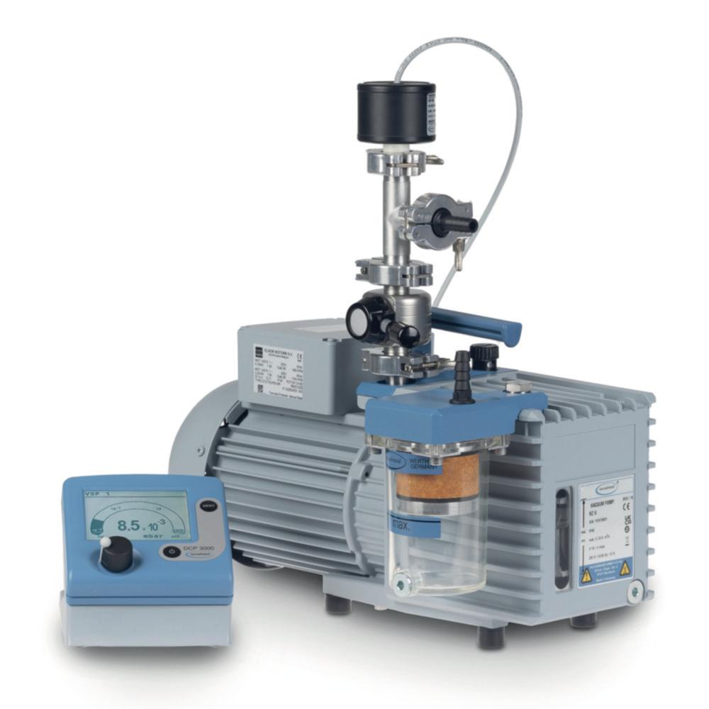 Vacuubrand Rotary Vane Pump Package RZ 6 with Oil Mist Filter, Butterfly Valve VS 16, and Vacuum Gauge DCP 3000 / VSP 3000, 230 V / 50-60 Hz, CEE Mains

