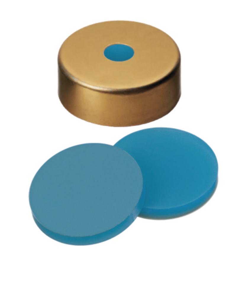 La-Pha-Pack Flared Caps UltraClean 20 mm Gold Lacquered with 5 mm Hole Silicone Blue/Transparent/PTFE, Pack of 1000

