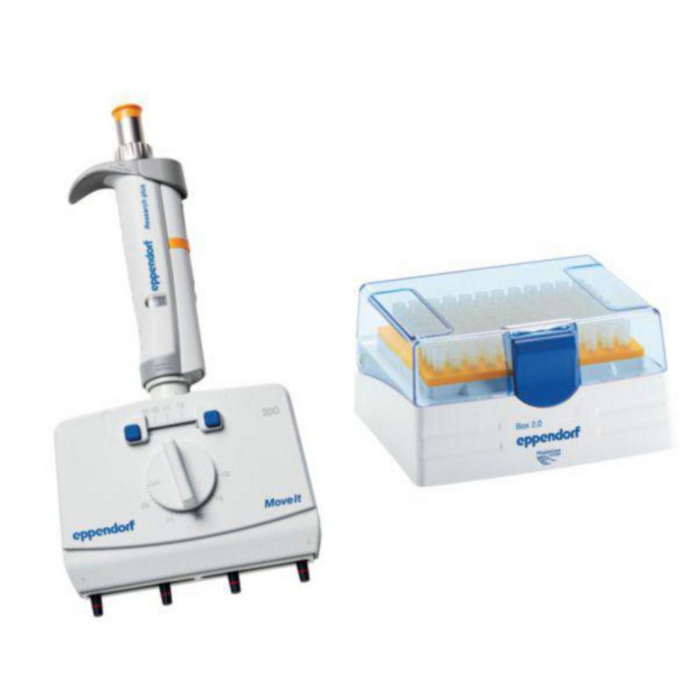 Eppendorf Research Plus Move It 4-Channel 30-300 µL, Orange, Adjustable Cone Spacing

