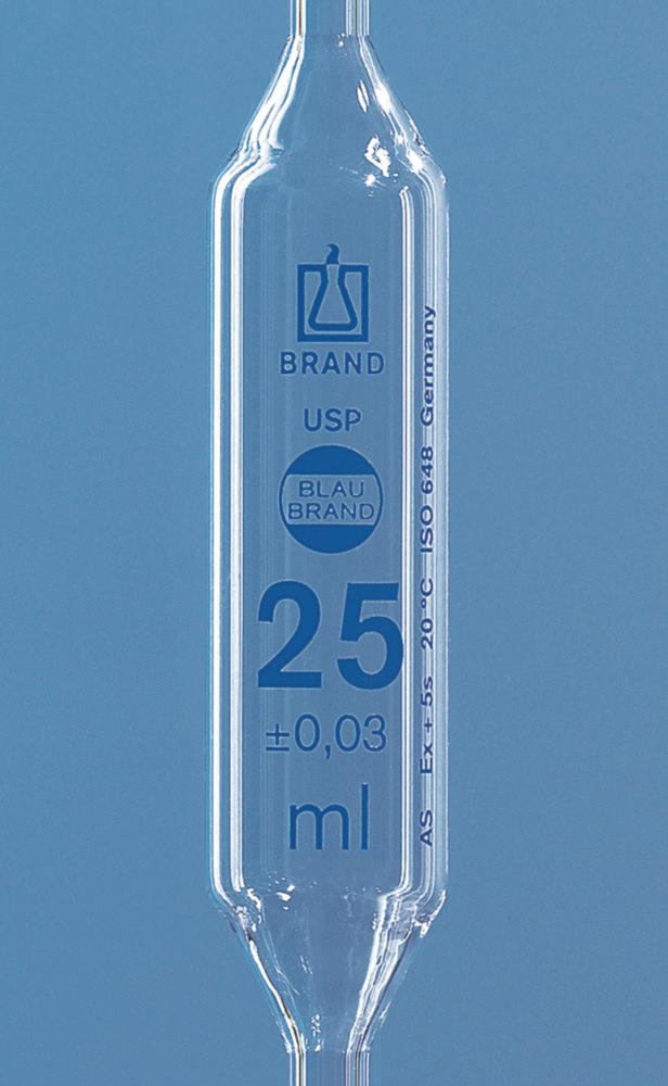 BRAND Bulb Pipette 50 mL 1 Mark USP BlauBRAND Class Conform Cert Blue Grad AR Glass (Incl. USP Batch Certificate)