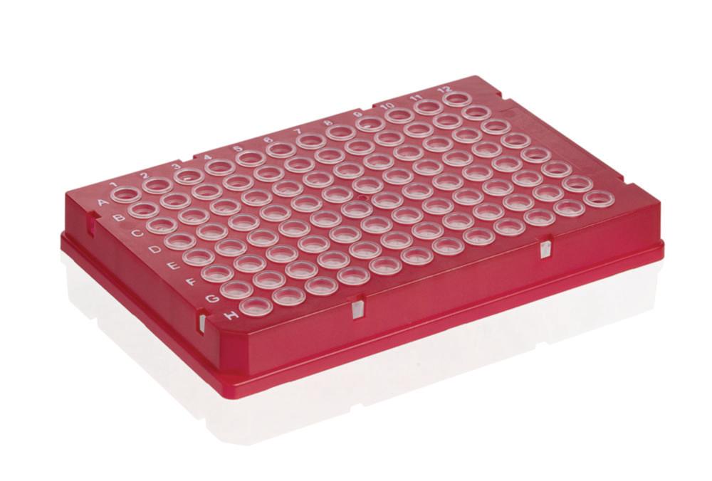 BRAND PCR-Plate 96-Well, PC/PP Rigid 96-W Full Skirt, Clear with Red Frame, Pack of 50

