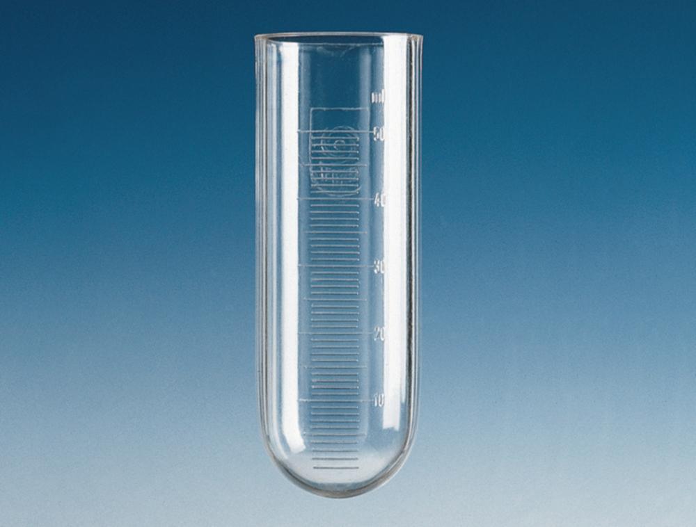 BRAND Centrifuge Tubes 100 mL, 41 x 115 mm, PC, Straight Rim, Round Bottom, Graduated Division 2 mL, Clear
