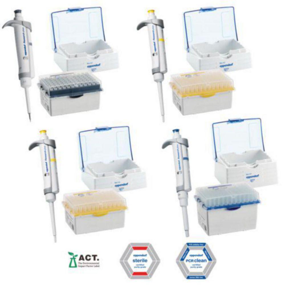 Eppendorf Research Plus 4-Pack Bundle – 4 Pipettes (0.1–2.5 µL, 2–20 µL, 20–200 µL, 100–1000 µL) incl. Pipette Tips

