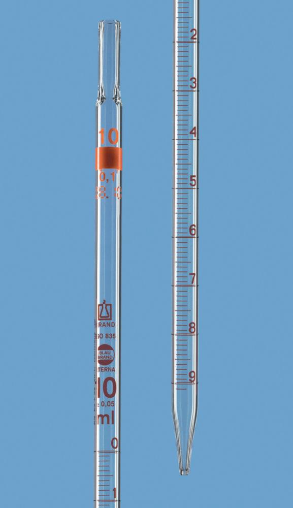 BRAND BLAUBRAND ETERNA Measuring Pipette 20 mL: 0.1 mL, AR-Glass, Class AS, Full Drownspout, Brown Graduation, Pack of 6

