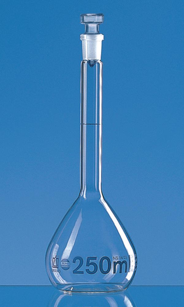 BRAND Volumetric Flask Cl.A 100 mL: 0.1 mL, NS 12/21, Glass Stoppers, Pack of 2