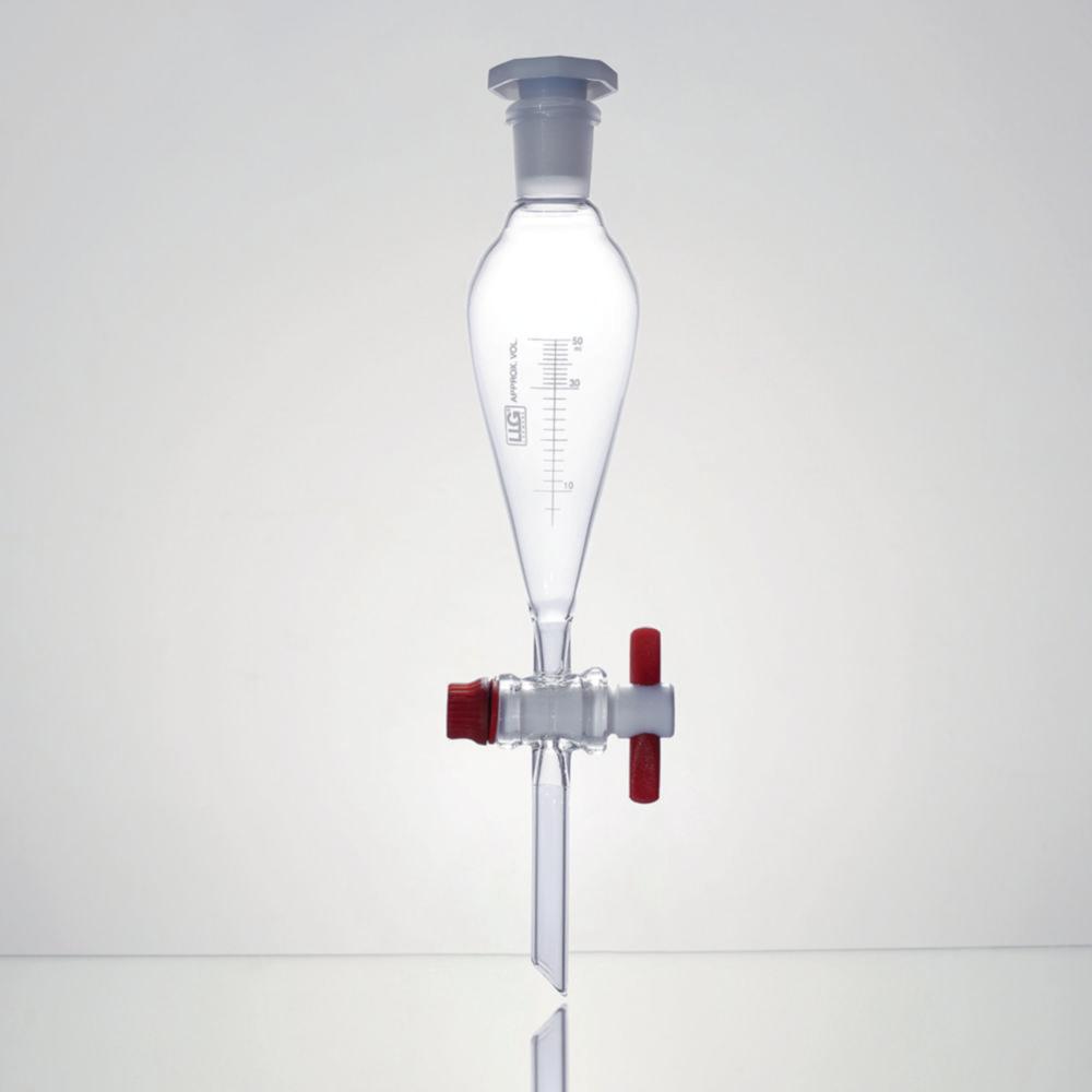 LLG Separating Funnel 100 ml After Squibb, PTFE Stopcock, Graduated, Borosilicate Glass 3.3, DIN 12452

