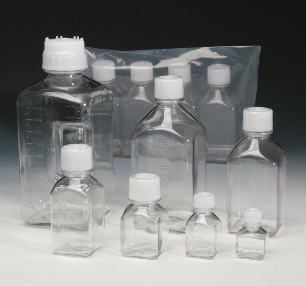 Thermo Nalgene 125 mL Square PETG Bottle with HDPE Lid, Sterile, Certified Low Particulate, Pack of 48