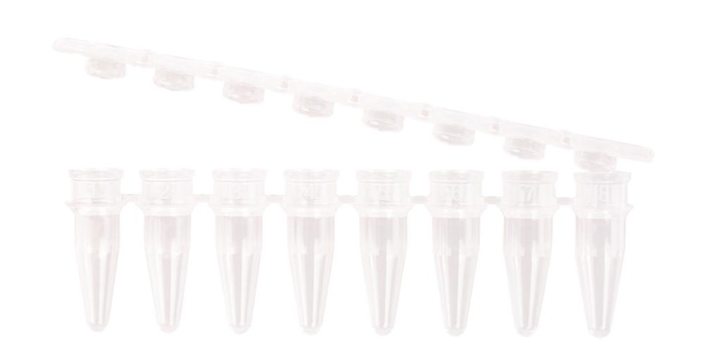 LLG-PCR-tubes 0.2 ml, 8-tube strip, transparent PP, detached flat cap, DNA/RNA free, pack of 120