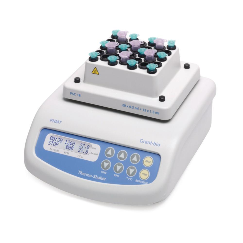 Grant Microtube Thermo-Shaker PHMT with Block PSC18 for 20 x 0.5 ml and 12 x 1.5 ml, Incl. EU/UK Plug