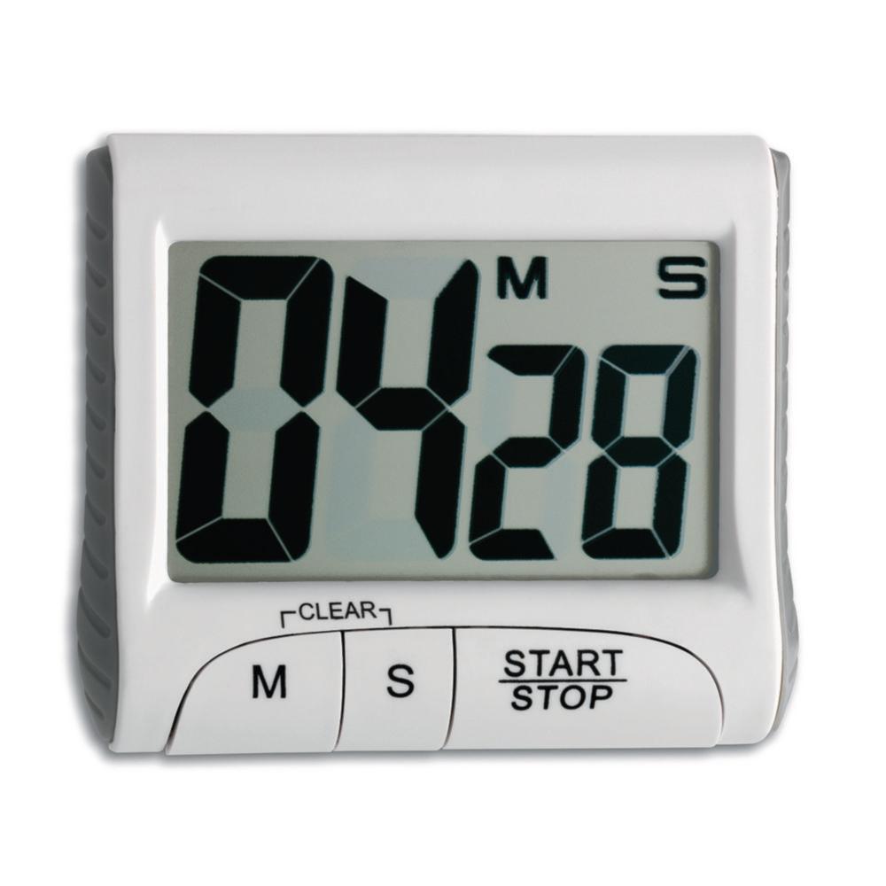 TFA Dostmann Electronic Timer and Stopwatch, White, Up to 99 Min 59 Sec, Memory Function, Fastening Magnet, Support Clip and Hanger