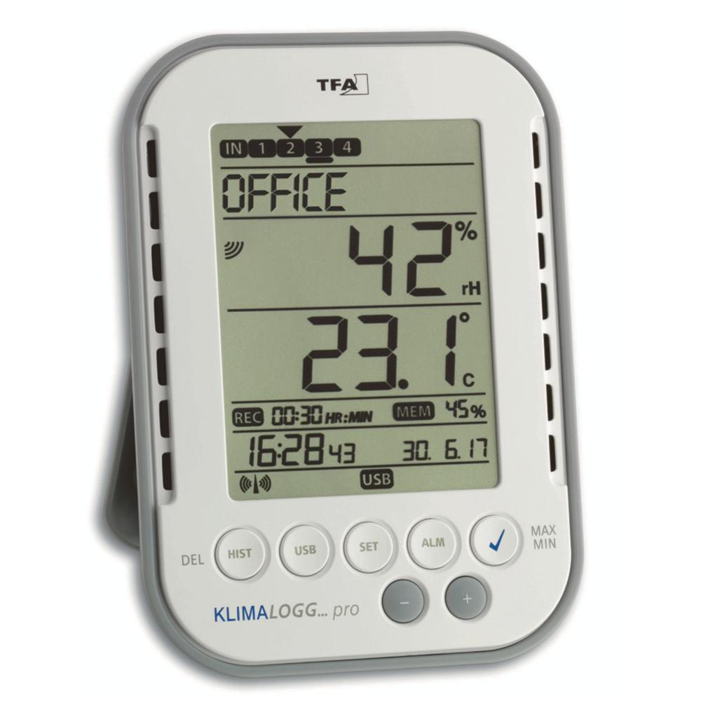 TFA Dostmann Profi-Thermo-/Hygrometer HygroLogg Pro with Datalogger Function, White/Grey, Measuring Range Temperature 0...50°C

