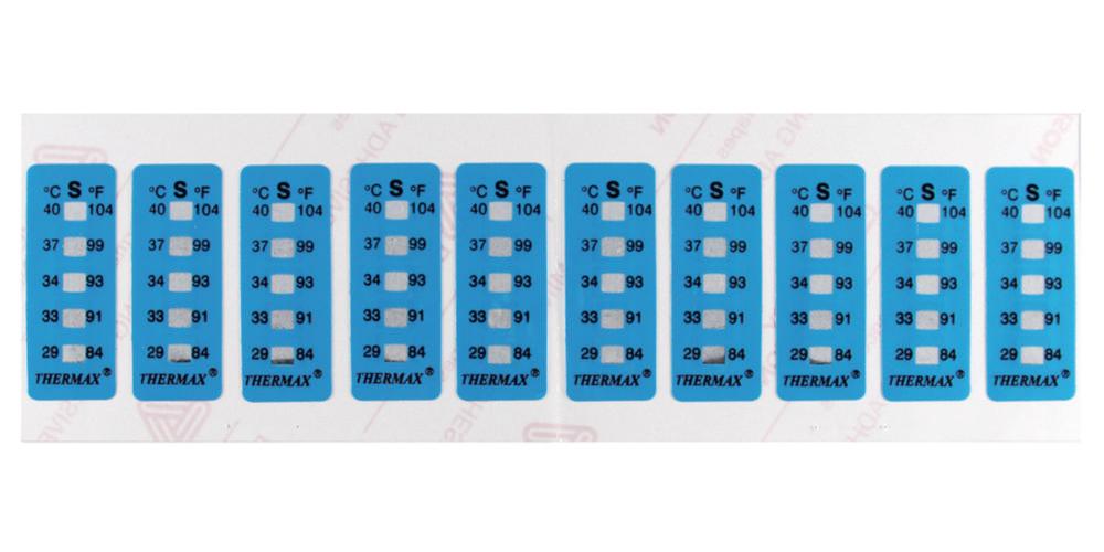 Thermax Temperature Recording Strips, 35 x 15 mm Range +29° - +40°C, Pack of 10