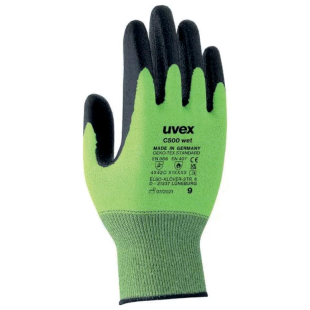 Uvex Protection Gloves C500 Wet Size 9, Cord-HS, Lime/Anthracite Type 60492, Pair