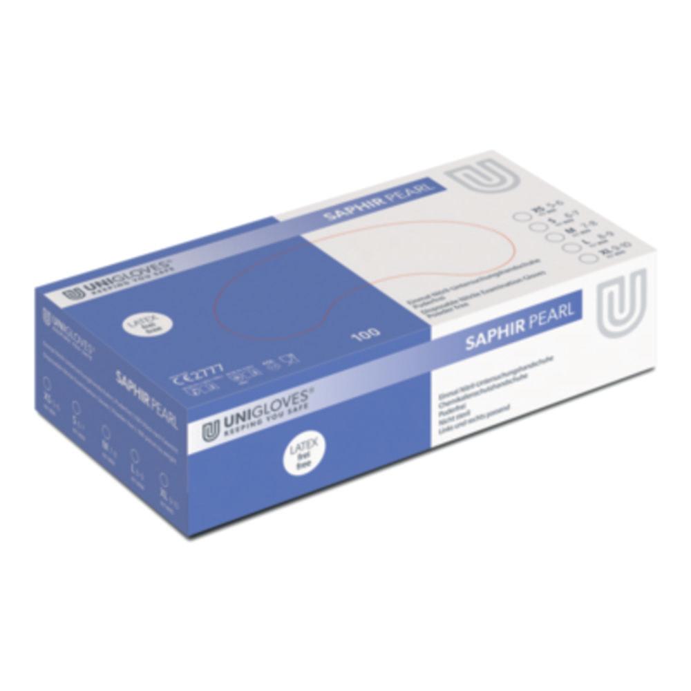 Unigloves Nitrile Gloves Saphir Pearl Size XS (5-6), Powder-Free, Non-Sterile, Rolling Edges, Pack of 100