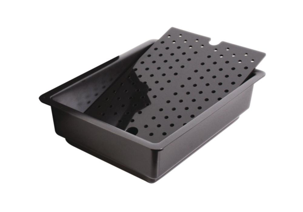 SCAT Catching Bowl PE-HD, Electrically Conductive with Sieve Socket Inlay, 395x300x125mm

