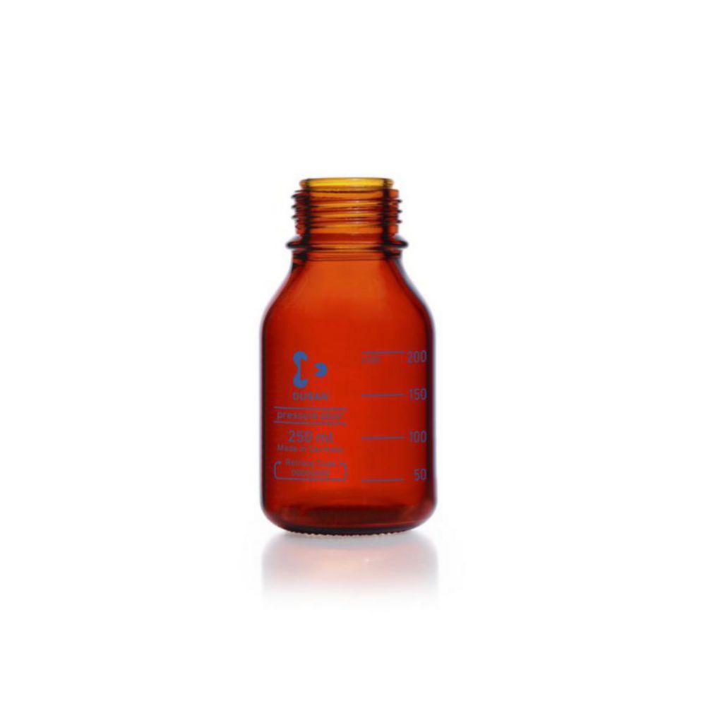 DWK DURAN Laboratory Bottle, 250 mL, Amber, Pressure Plus GL45, Pressure Resistant to 1.15 Bar