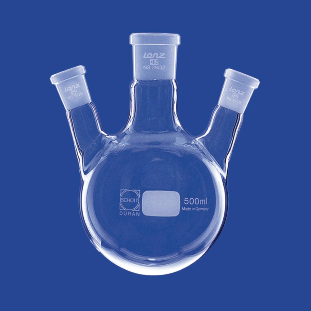 Lenz-Laborglas Three Neck Round Flask 25 mL NS 14/23 Side Neck Angular