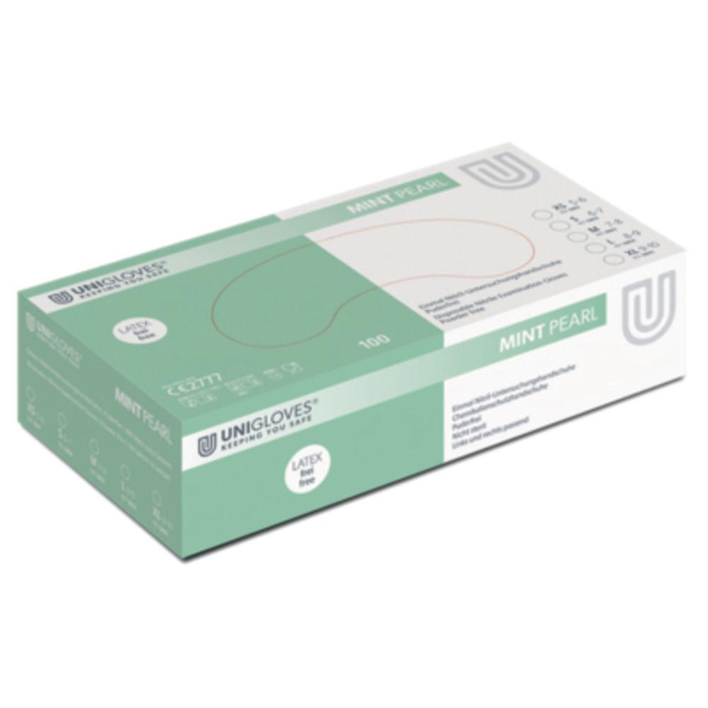 Unigloves Mint Pearl Nitrile Gloves Size L – Powder-Free, Non-Sterile, Rolling Edges, Micro-Roughened Finger Tips (Pack of 100)