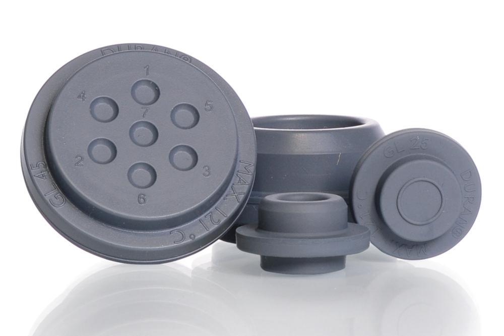 DWK DURAN Rubber Stoppers for GL 45 Laboratory Bottle, Straight Plug, Gray Bromobutyl, Pack of 10
