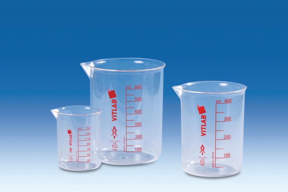 VITLAB Griffin Beaker 2000ml, PMP, TPX, Red Imprinted Graduation, Clear
