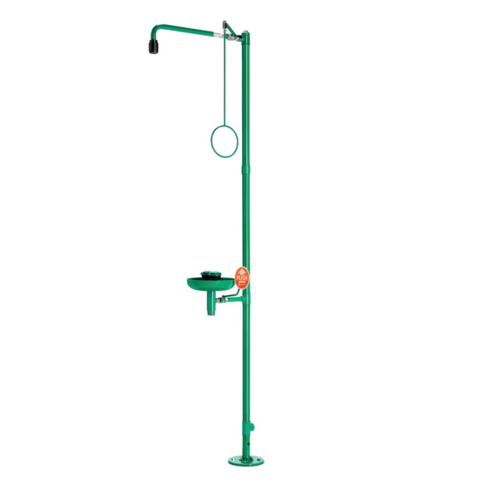 B-Safety Body Emergency Shower ClassicLine with Safety Eye-Shower and Catching Bowl, Bottom Mounting

