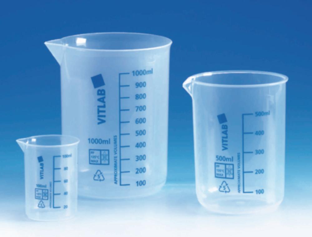 VITLAB Griffin Beaker 25 ml, PP Blue-Embossed Graduation, Translucent

