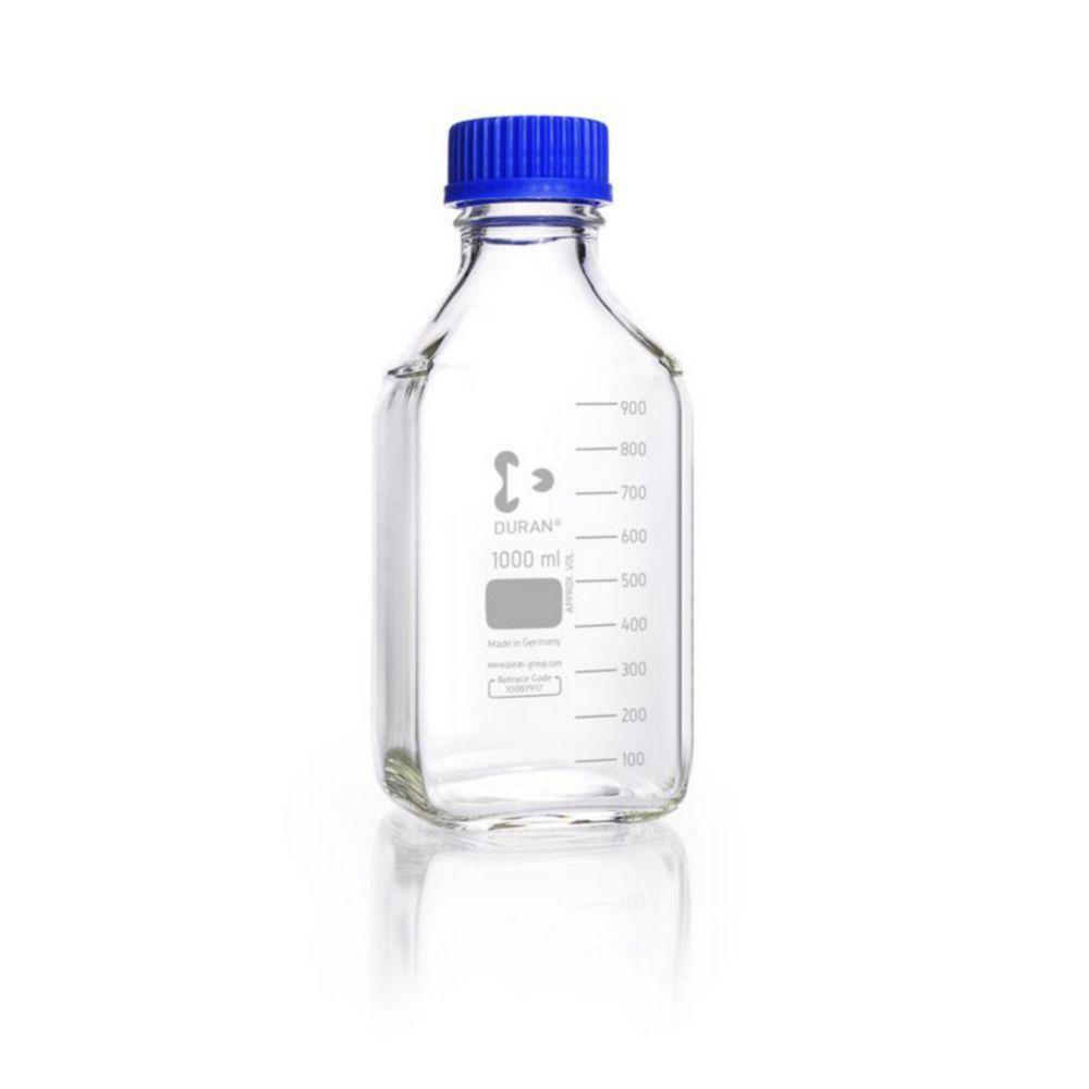 DWK DURAN 1000 mL Clear Glass Square Laboratory Bottle with GL 45 Screw Cap and Pouring Ring
