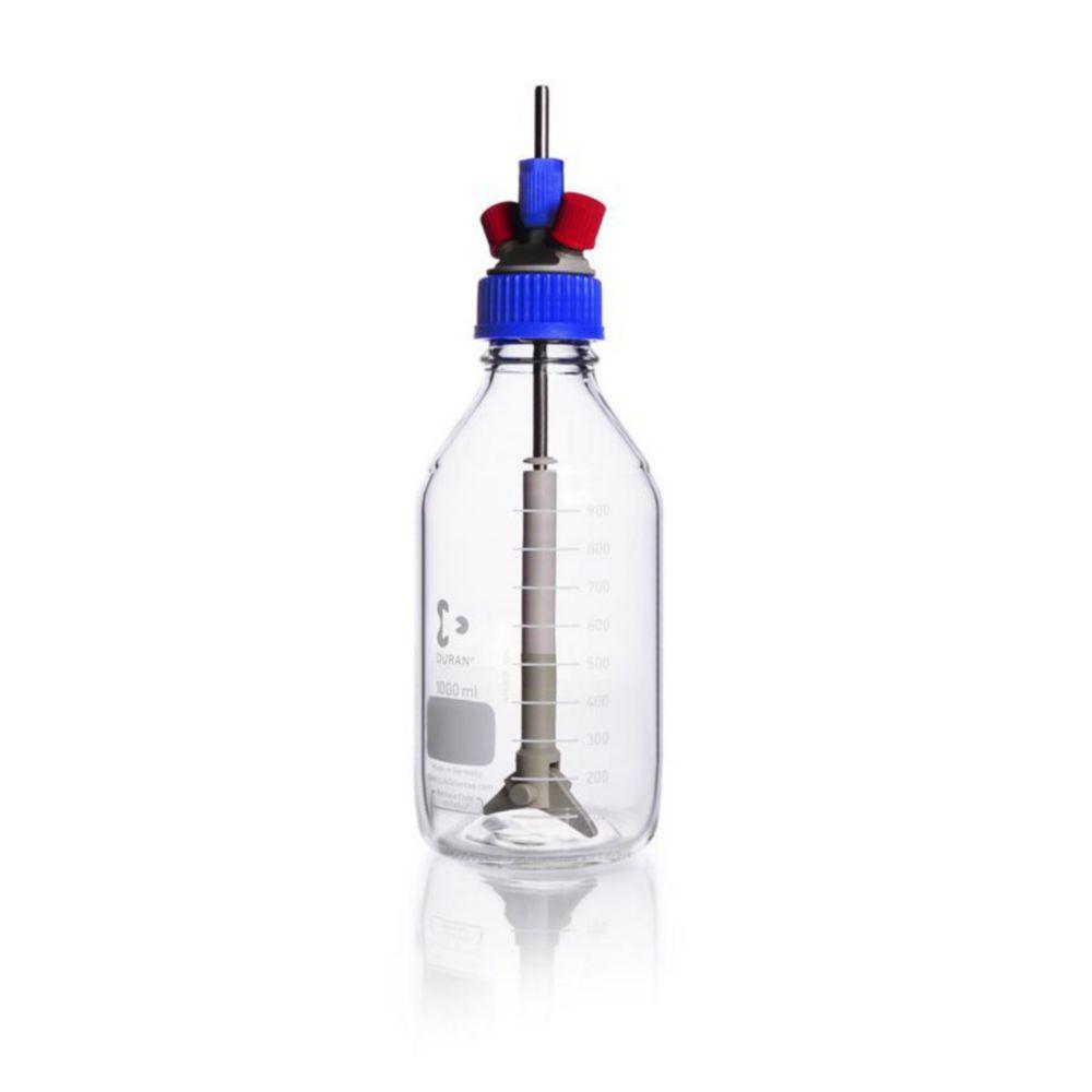 DWK Stirred Reactor Set GL 45, 1000ml Bottle, Folding Magnetic Stirrer, PP, 2-Port Screwing, 2 PBT Caps GL 14, Red