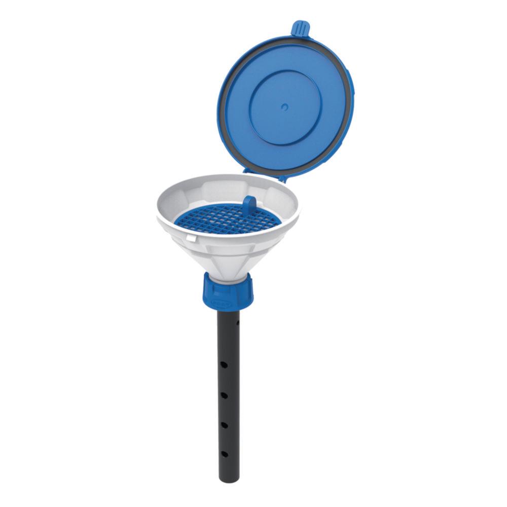 SCAT Funnel with lid "MARCO", V2.0, GL45, PE-HD, with lance (220 mm) and removable sieve
