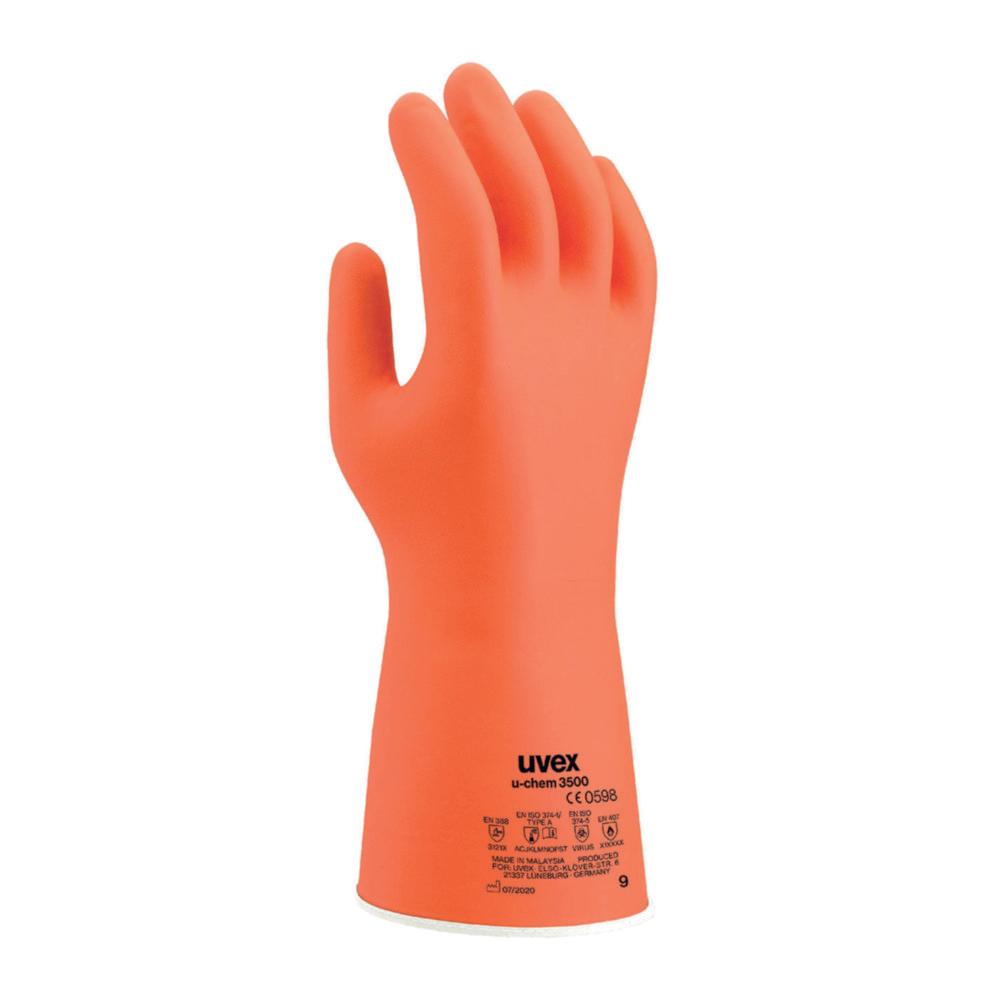 Uvex Protective Gloves U-Chem 3500 Size 8, EN 388, EN ISO 347, Orange, 32cm, Nitrile Rubber/Chloroprene, Pack of 1 Box á 10 Pairs

