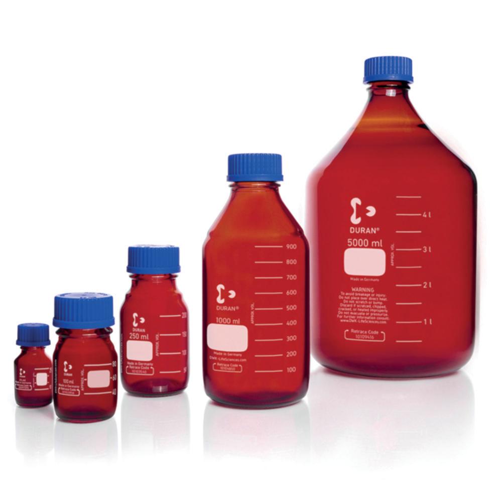 DWK DURAN Laboratory Bottle, Amber Glass, Graduated with Screw Cap (Without Spout), GL 25, 25 mL