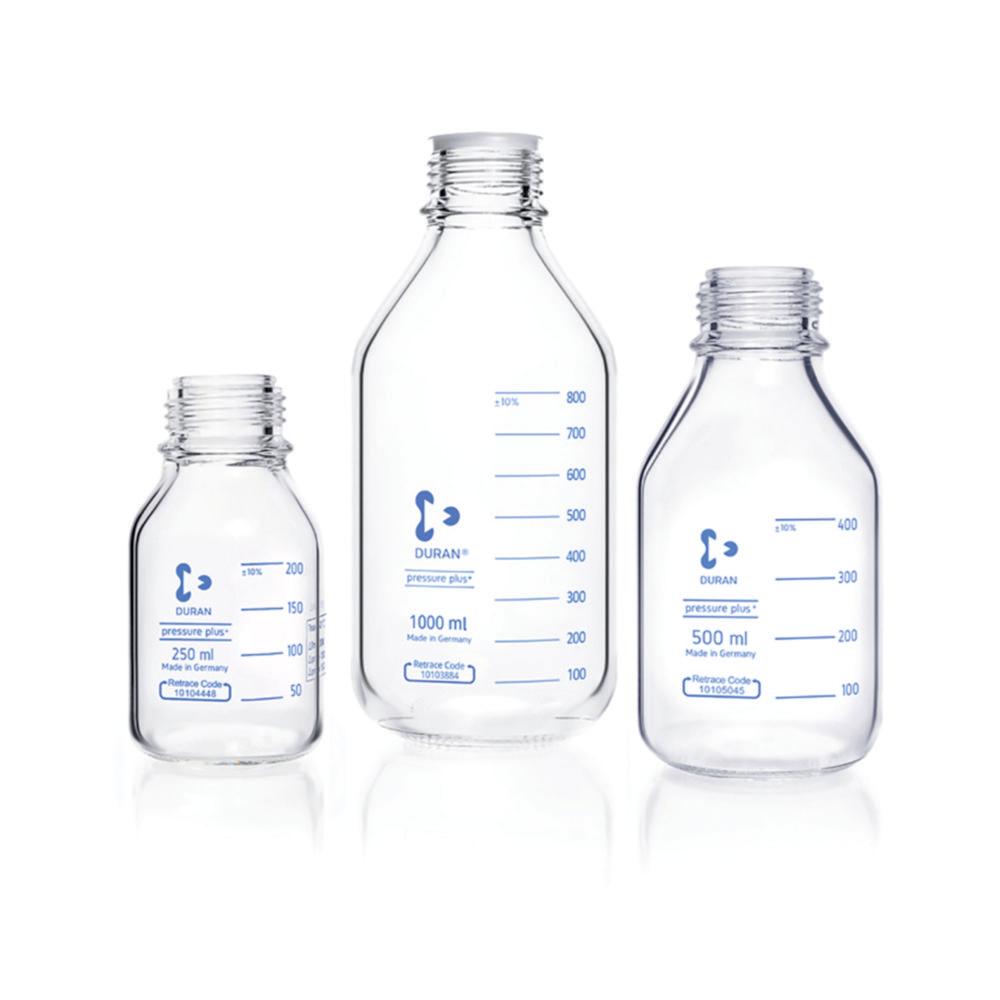 DWK DURAN Laboratory Glass Bottle, 100 mL, GL45, Clear, Pressure Plus, Pressure Resistant (Without Screw Cap and Pouring Ring)
