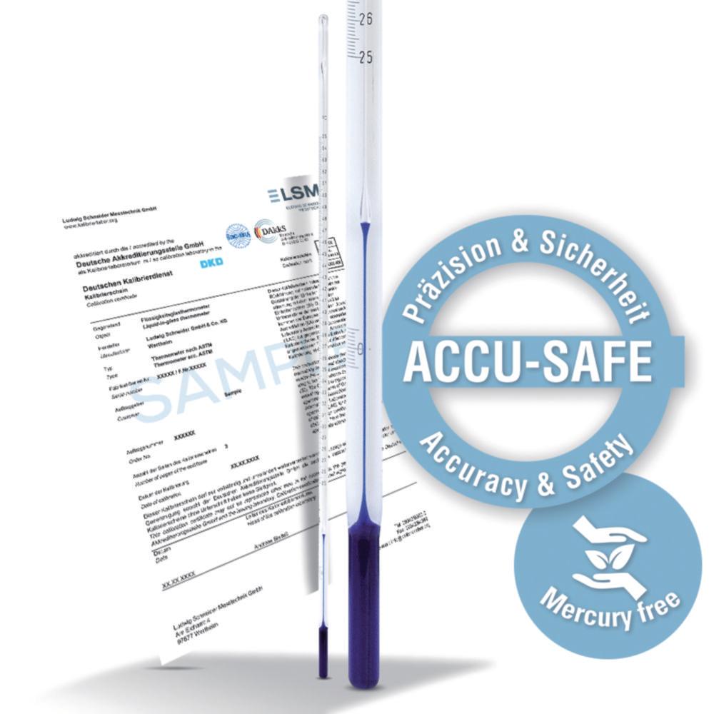 Ludwig Schneider ASTM-Like Thermometer S1F 0...+302°C Stem Type, Total Length 335 Mm, Blue Filling