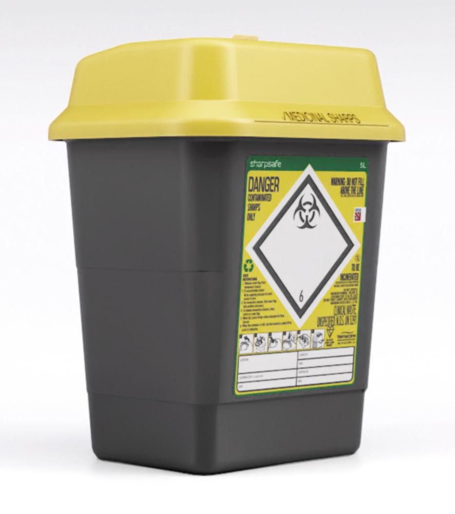 Hospidex Sharpsafe 5.0 L Needle Disposal Container, International Label D/FR/IT/ES/EN