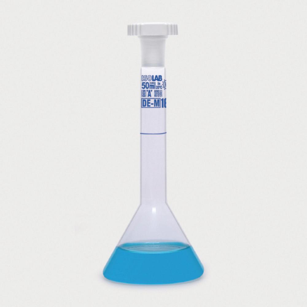 ISOLAB Volumetric Flask 5 mL Clear Trapezoidal Glass Class A NS 07/16 PE Stopper Blue Scale Batch Identification (Pack of 2)