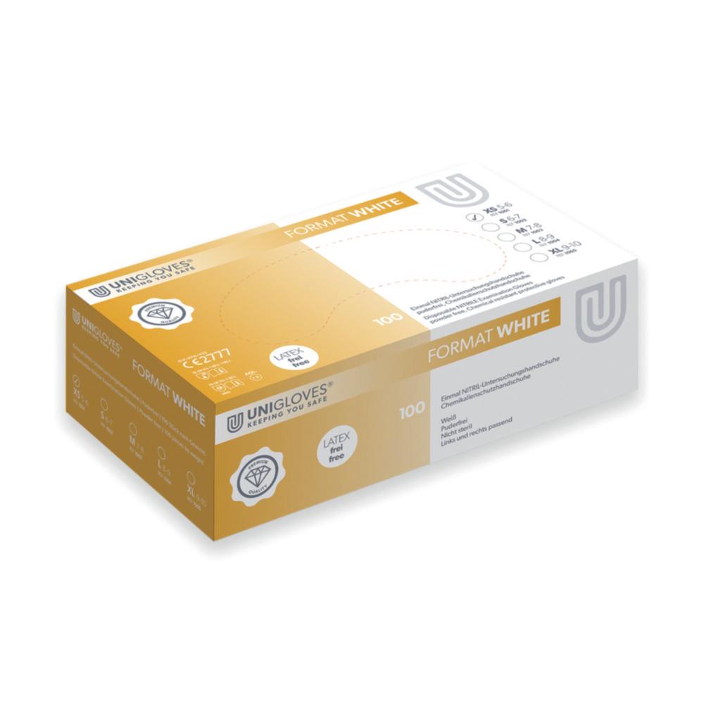 Unigloves Nitrile Gloves, Size XS 5-6, Format White, Non-Sterile, Powder Free, Beaded Cuff, Pack of 100

